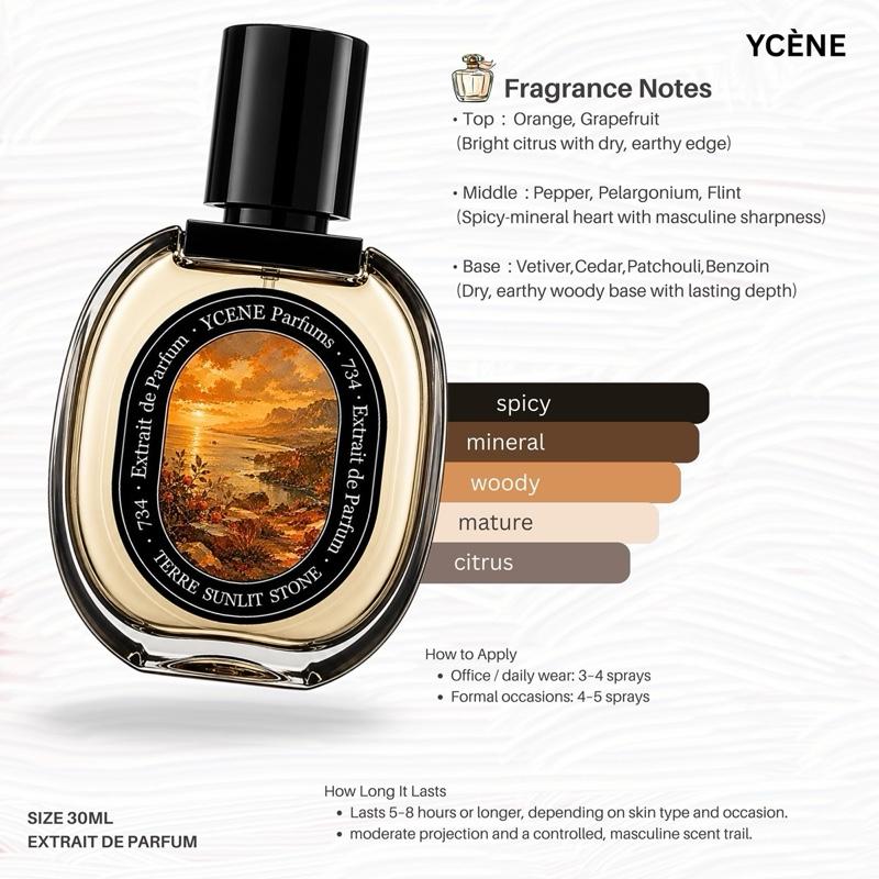 (TODAY SPECIAL) TERRE SUNLIT STONE [code 734] - Ycène Collection Luxurious Male Extrait EDP Perfume with 5-8-Hours Long Lasting Fragrance with dupe perfume Scents