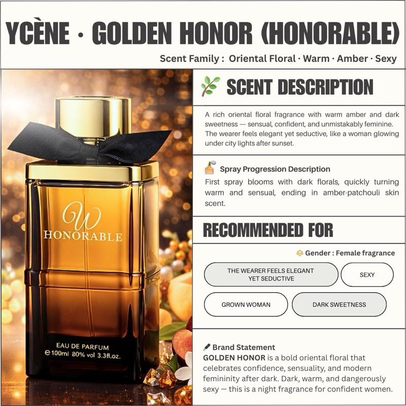 HONORABLE GOLDEN - YCÈNE HONORABLE Collection 100ML Luxurious Female EDP Perempuan Perfume with 5-8 Hours Long Lasting Fragrance with dupe perfume Scents