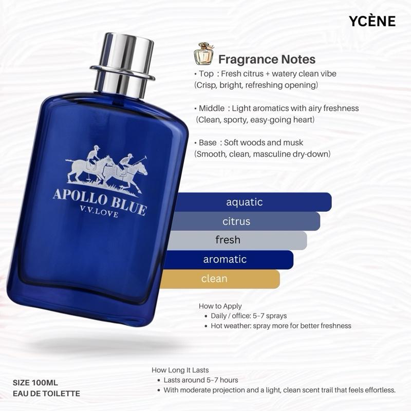 (TODAY SPECIAL) APOLLO BLUE- Ycène APOLLO Collection Luxurious Male EDT Lelaki Perfume with 5-8 Hours Long Lasting Fragrance with dupe perfume Scents QAWAFI