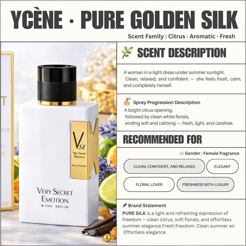 PURE GOLDEN SILK - YCÈNE VSE Collection 100Ml Luxurious Female EDP Luxury Quality Perempuan Perfume with 5-8 Hours Long Lasting Fragrance with dupe perfume Scents SELLION