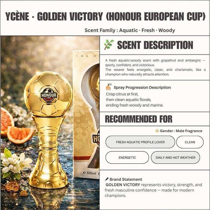(TODAY SPECIAL) - GOLD VICTORY Ycène HONOUR EUROPEAN CUP Collection Luxurious Male EDP Lelaki Perfume with 5-8 Hours Long Lasting Fragrance with dupe perfume Scents SELLION