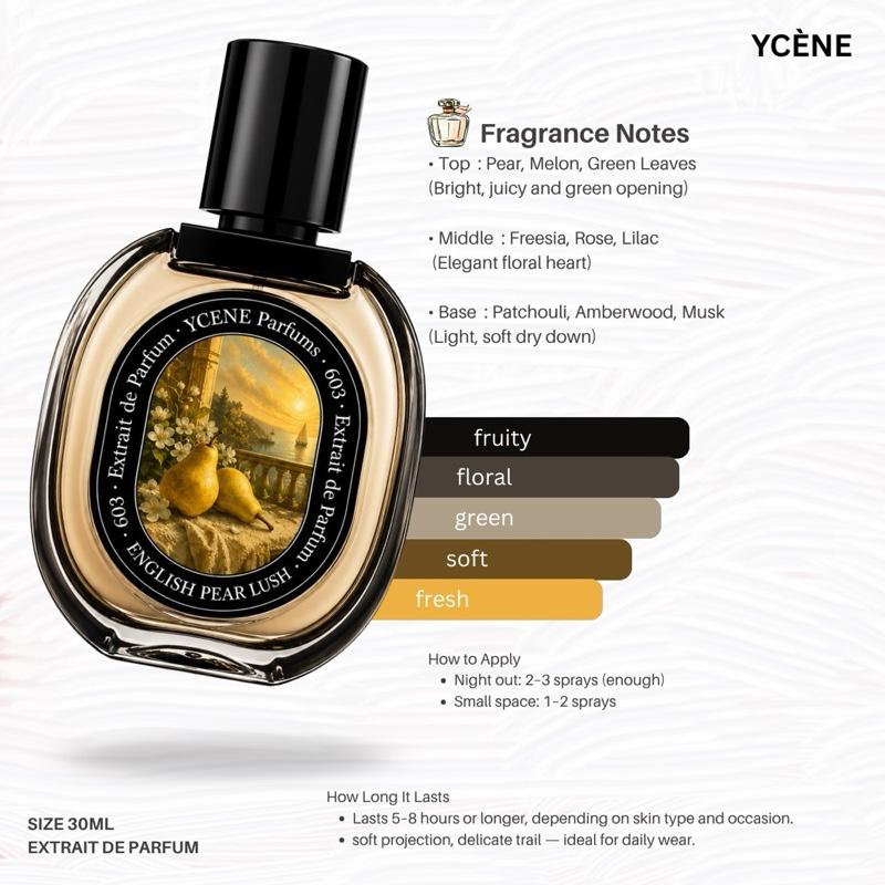 (TODAY SPECIAL) ENGLISH PEAR LUSH [code603] - Ycène Collection Luxurious Male Female Extrait EDP Perfume with 5-8-Hours Long Lasting Fragrance with dupe perfume Scents