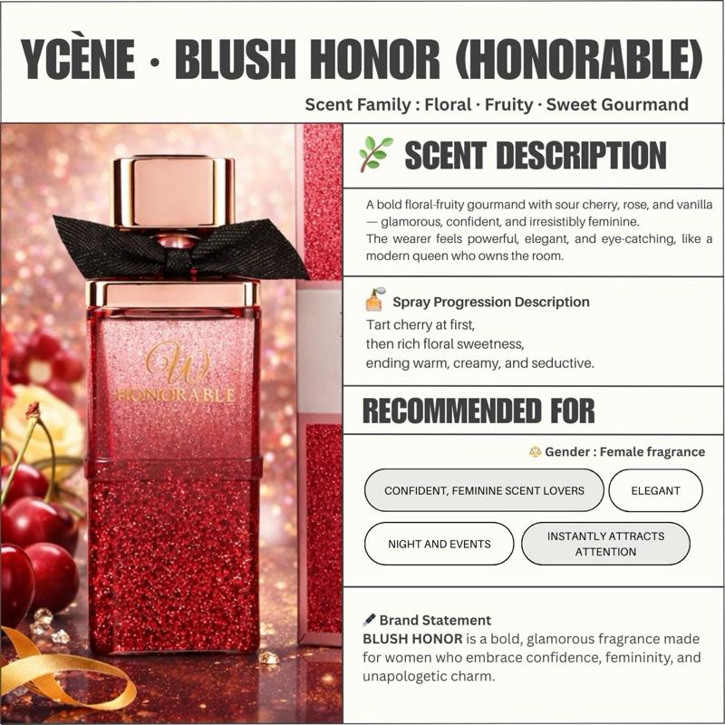 HONORABLE BLUSH - YCÈNE HONORABLE Collection 100ML Luxurious Female EDP Perempuan Perfume with 5-8 Hours Long Lasting Fragrance with dupe perfume Scents