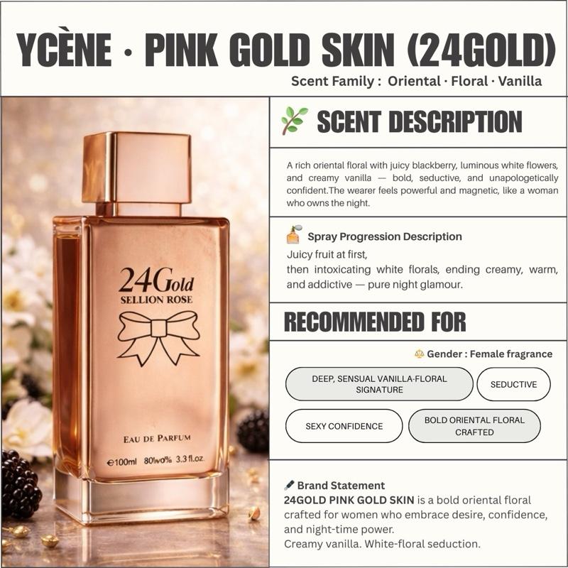 PINK GOLD SKIN - Ycene 24Gold Collection Luxurious Female EDP Perempuan Perfume with 5-8 Hours Long Lasting Fragrance with dupe perfume Scents