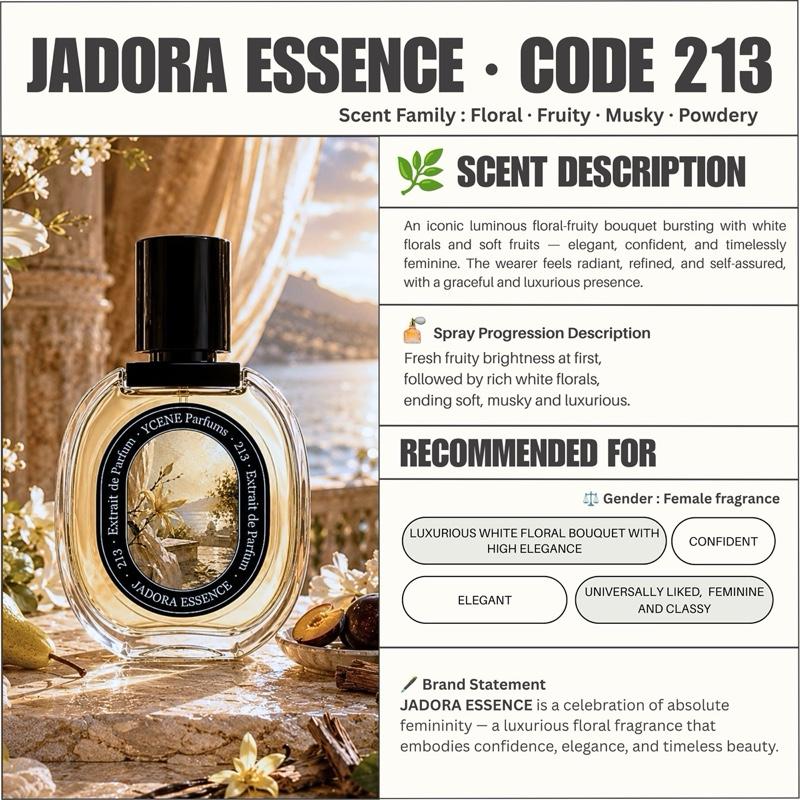 (TODAY SPECIAL) JADORA ESSENCE [code213] - Ycène Collection Luxurious Female Extrait EDP Perfume with 5-8-Hours Long Lasting Fragrance with dupe perfume Scents