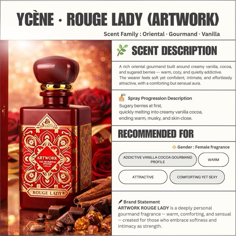 ARTWORK ROUGE LADY - YCÈNE ARTWORK Collection Luxurious 100ML Female EDP Perempuan Perfume with 5-8 Hours Long Lasting Fragrance with dupe perfume Scents SELLION