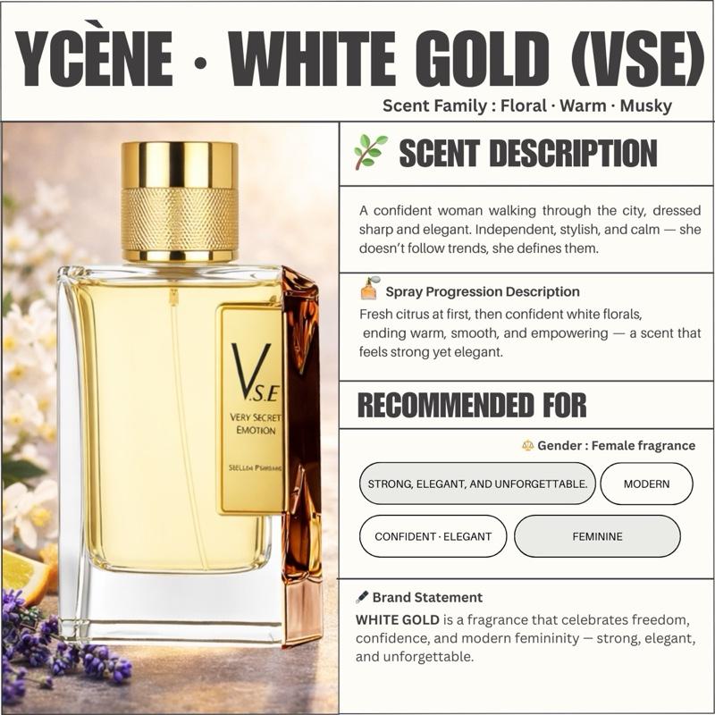 WHITE GOLD- Ycene VSE Collection Luxurious Female EDP Luxury Quality Perfume with 5-8 Hours Long Lasting Fragrance with dupe perfume Scents SELLION