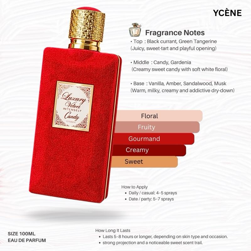 LUXURY VELVET ROUGE CANDY - Ycène VELVET Collection Luxurious Female EDP Perempuan Perfume with 5-8 Hours Long Lasting Fragrance with dupe perfume Scents SELLION