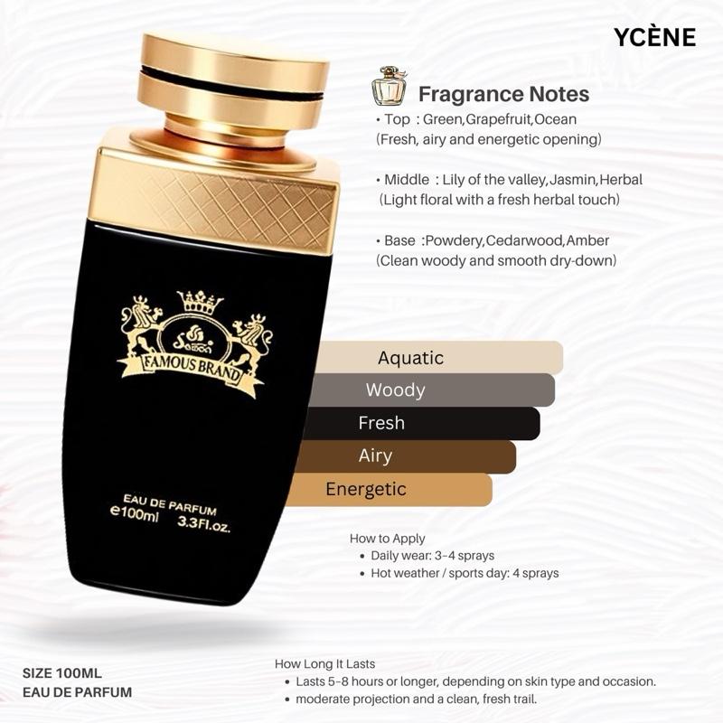(TODAY SPECIAL) GOLD FAMOUS - YCÈNE FAMOUS Collection Luxurious Male EDP Lelaki Perfume with 5-8 Hours Long Lasting Fragrance with dupe perfume Scents SELLION