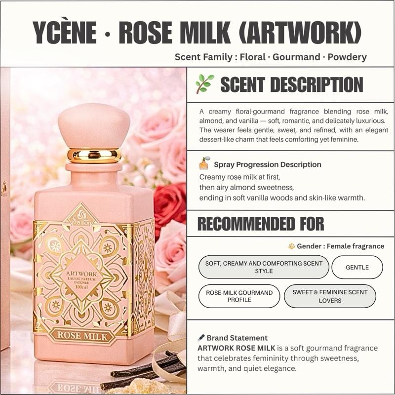 ARTWORK ROSE MILK - YCÈNE ARTWORK Collection Luxurious 100ML Female EDP Perempuan Perfume with 5-8 Hours Long Lasting Fragrance with dupe perfume Scents SELLION