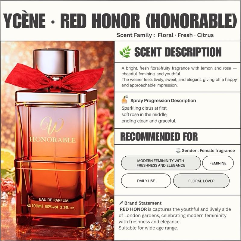 HONORABLE RED - YCÈNE HONORABLE Collection 100ML Luxurious Female EDP Perempuan Perfume with 5-8 Hours Long Lasting Fragrance with dupe perfume Scents