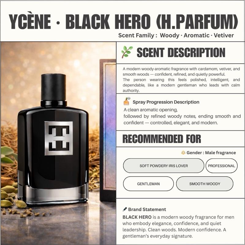 BLACK HERO - Ycene H.Parfum Collection Luxurious Male EDP Perfume with 5-8 Hours Long Lasting Fragrance with dupe perfume Scents