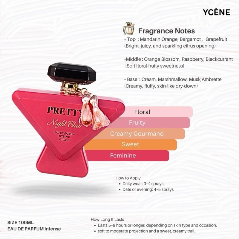 PINK CHARM - YCÈNE PRETTY Collection Luxurious 100ML Female EDP Intense Perempuan Perfume with 5-8Hours Long Lasting Fragrance with dupe perfume Scents