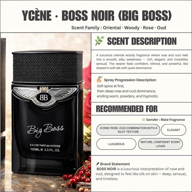 (TODAY SPECIAL) BIGBOSS BOSS NOIR- Ycène BIGBOSS Collection Luxurious Male EDP Lelaki Perfume with 5-8 Hours Long Lasting Fragrance with dupe perfume Scents SELLION