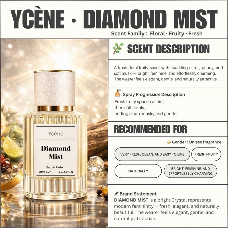 DIAMOND MIST - Ycène 30ML Luxurious Unisex Male Female’s EDP Perfume with 5-8-Hours Long Lasting Fragrance with dupe perfume Scents
