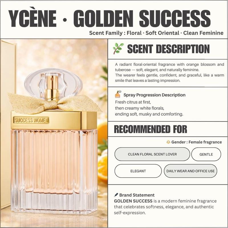 Golden Success Women  - YCÈNE SUCCESS Collection Luxurious 100ML Female EDP Perempuan Perfume with 5-8Hours Long Lasting Fragrance with dupe perfume Scents