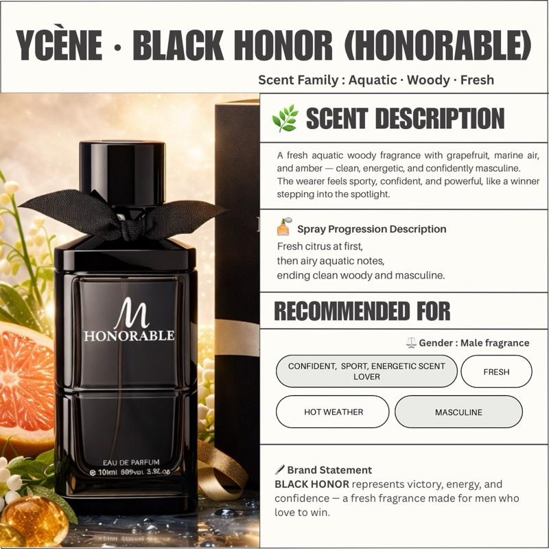 (TODAY SPECIAL) HONORABLE BLACK - YCÈNE HONORABLE Collection 100ML Luxurious Male EDP Lelaki Perfume with 5-8 Hours Long Lasting Fragrance with dupe perfume Scents
