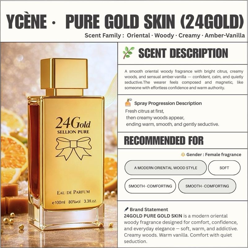 PURE GOLD SKIN - Ycene 24Gold Collection Luxurious Female EDP Perempuan Perfume with 5-8 Hours Long Lasting Fragrance with dupe perfume Scents