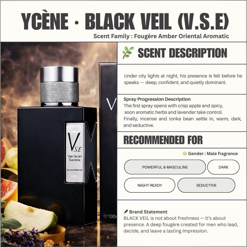 BLACK VEIL - Ycene VSE Collection Luxurious Male EDP Luxury Quality Perfume with 5-8 Hours Long Lasting Fragrance with dupe perfume Scents SELLION