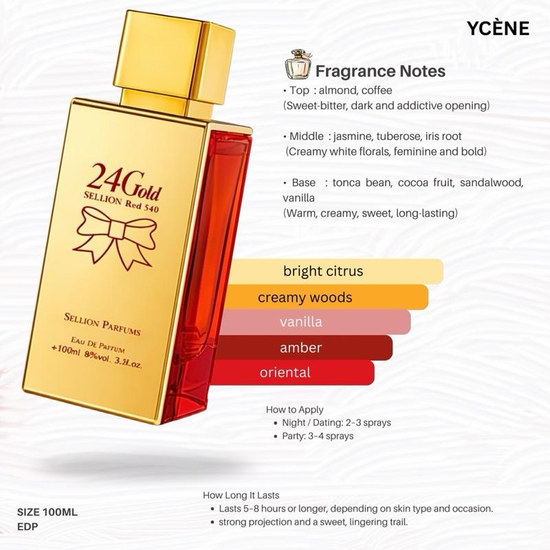 RED GOLD GLOW - Ycene 24Gold Collection Luxurious Female EDP Perempuan Perfume with 5-8 Hours Long Lasting Fragrance with dupe perfume Scents
