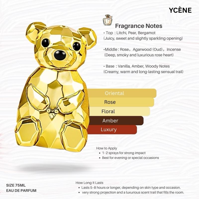 GOLDEN BABY BEAR - YCÈNE BABYBEAR Collection Luxurious 75ML Female EDP Perempuan Perfume with 5-8Hours Long Lasting Fragrance with dupe perfume Scents