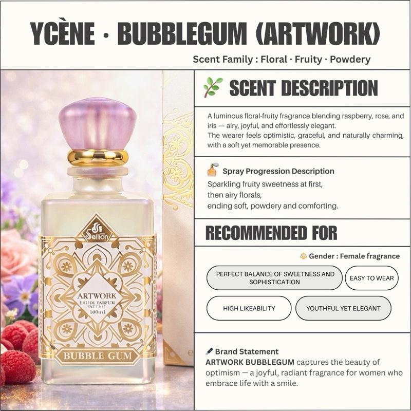 ARTWORK BUBBLEGUM - YCÈNE ARTWORK Collection Luxurious 100ML Female EDP Perempuan Perfume with 5-8 Hours Long Lasting Fragrance with dupe perfume Scents SELLION