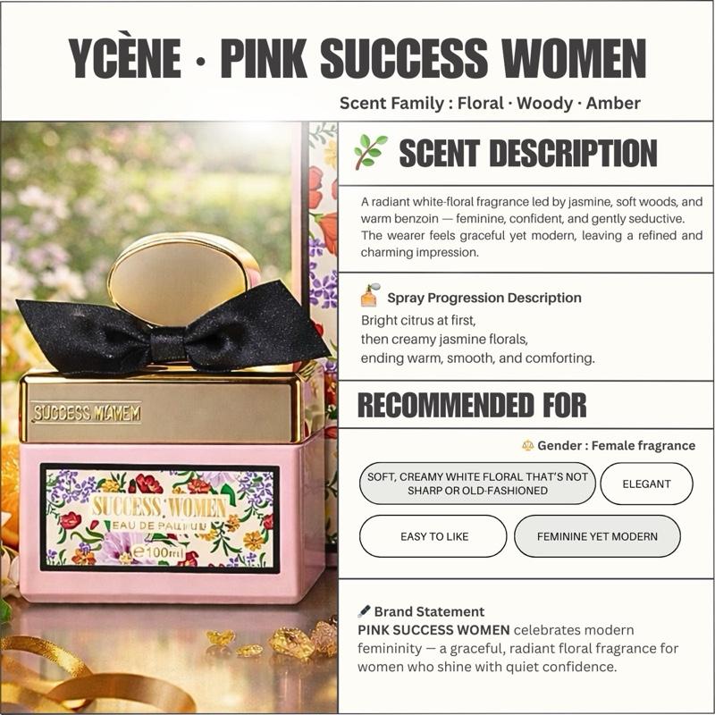 Floral Success Women  - YCÈNE SUCCESS Collection Luxurious 100ML Female EDP Perempuan Perfume with 5-8Hours Long Lasting Fragrance with dupe perfume Scents