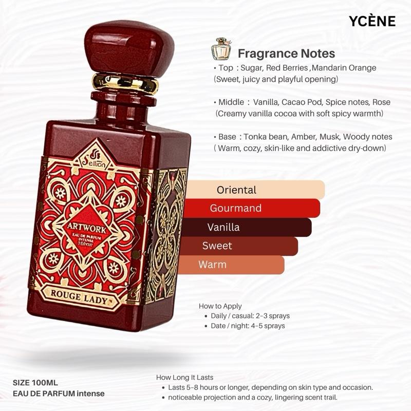 ARTWORK ROUGE LADY - YCÈNE ARTWORK Collection Luxurious 100ML Female EDP Perempuan Perfume with 5-8 Hours Long Lasting Fragrance with dupe perfume Scents SELLION
