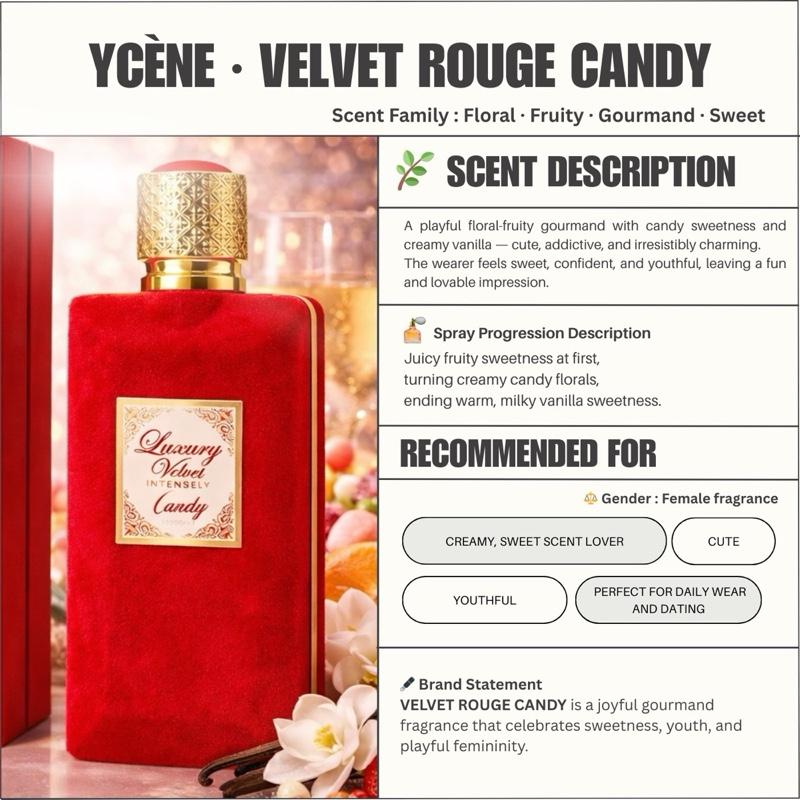 LUXURY VELVET ROUGE CANDY - Ycène VELVET Collection Luxurious Female EDP Perempuan Perfume with 5-8 Hours Long Lasting Fragrance with dupe perfume Scents SELLION