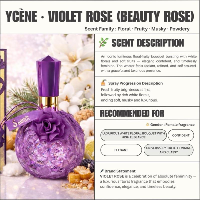 VIOLET ROSE - Ycène BEAUTY ROSE Collection Luxurious Female EDP Perempuan Perfume with 5-8 Hours Long Lasting Fragrance with dupe perfume Scents SELLION