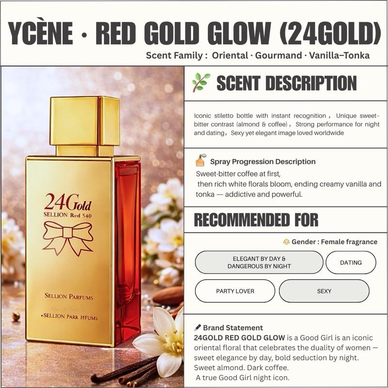 RED GOLD GLOW - Ycene 24Gold Collection Luxurious Female EDP Perempuan Perfume with 5-8 Hours Long Lasting Fragrance with dupe perfume Scents