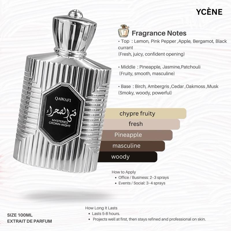 (TODAY SPECIAL) CROWN-NIGHT - Ycène MYSTERIES Collection Luxurious Male EDP Lelaki Perfume with 5-8 Hours Long Lasting Fragrance with dupe perfume Scents QAWAFI