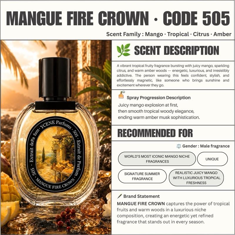(TODAY SPECIAL) MANGUE FIRE CROWN [code 505] - Ycène Collection Luxurious Male Extrait EDP Perfume with 5-8-Hours Long Lasting Fragrance with dupe perfume Scents
