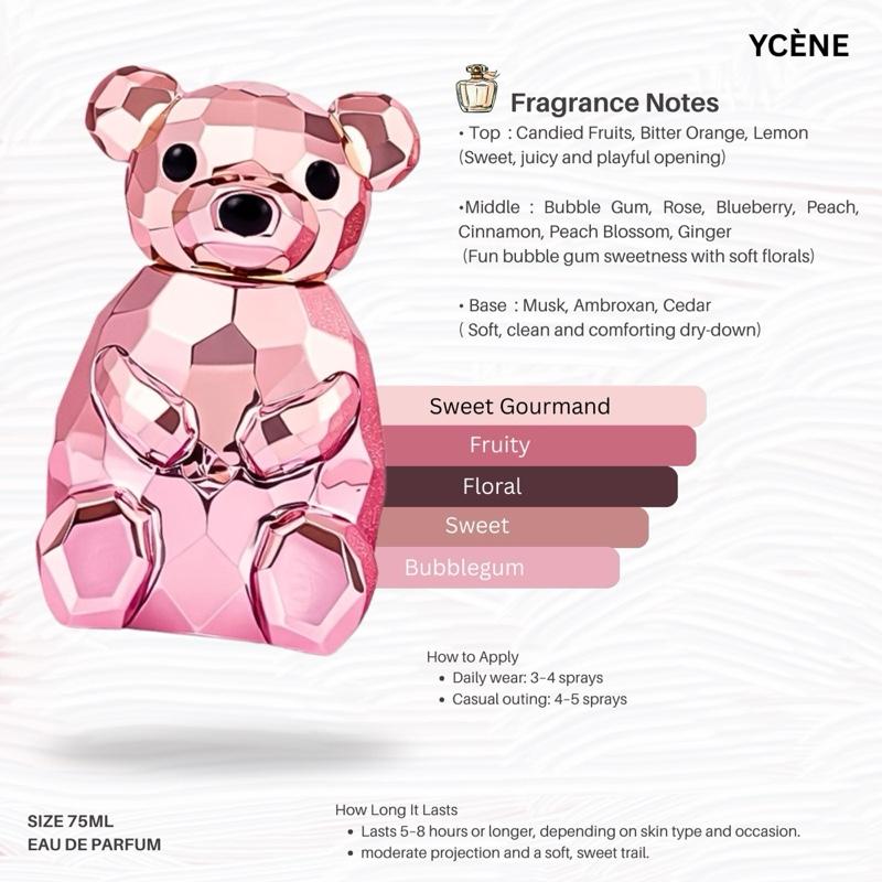 PINK BABY BEAR - Ycène BABYBEAR Collection Luxurious 75ML Female EDP Luxury Quality Perfume with 5-8 Hours Long Lasting Fragrance with dupe perfume Scents SELLION