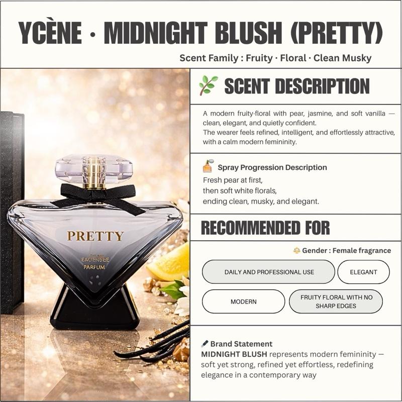 MIDNIGHT BLUSH - YCÈNE PRETTY Collection Luxurious 100ML Female EDP Intense Perempuan Perfume with 5-8Hours Long Lasting Fragrance with dupe perfume Scents