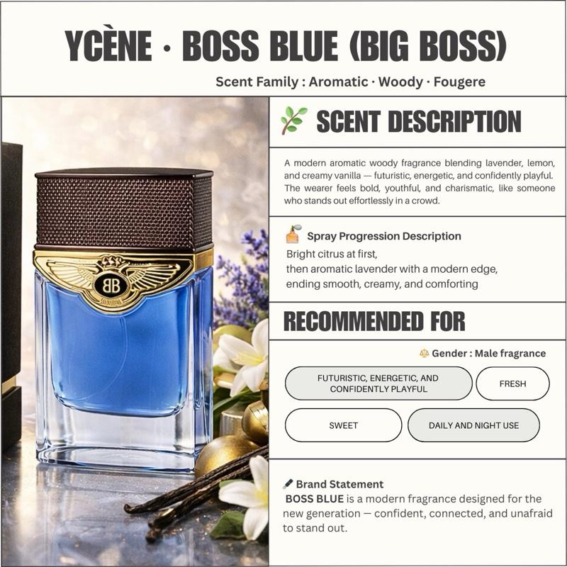 (TODAY SPECIAL) BIGBOSS BOSS BLUE- Ycène BIGBOSS Collection Luxurious Male EDP Lelaki Perfume with 5-8 Hours Long Lasting Fragrance with dupe perfume Scents SELLION