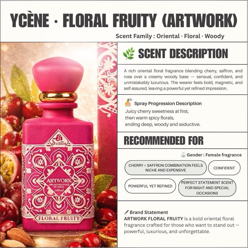 ARTWORK FLORAL FRUITY - YCÈNE ARTWORK Collection Luxurious 100ML Female EDP Perempuan Perfume with 5-8 Hours Long Lasting Fragrance with dupe perfume Scents SELLION
