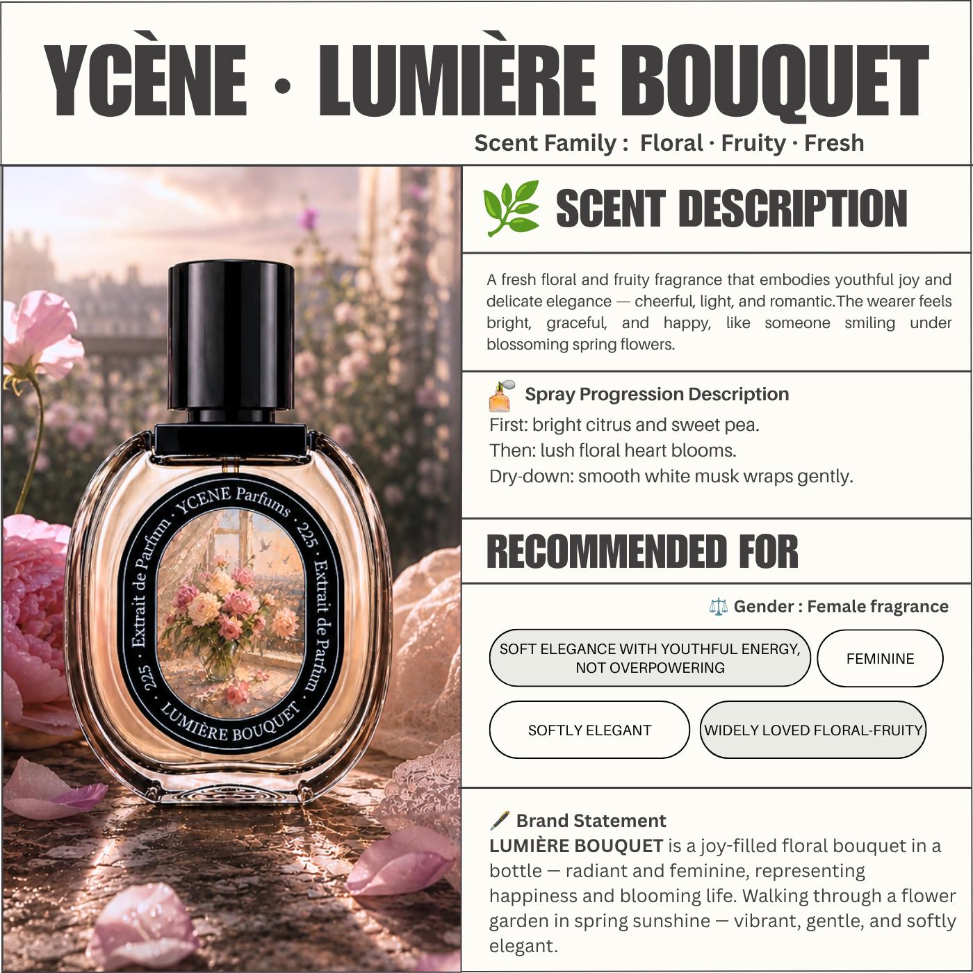 (TODAY SPECIAL) LUMIÈRE BOUQUET [code225] - Ycène Collection Luxurious Female Extrait EDP Perfume with 5-8-Hours Long Lasting Fragrance with dupe perfume Scents