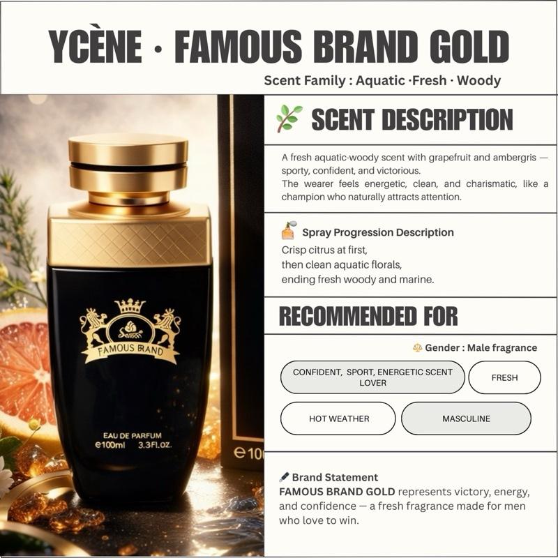 (TODAY SPECIAL) GOLD FAMOUS - YCÈNE FAMOUS Collection Luxurious Male EDP Lelaki Perfume with 5-8 Hours Long Lasting Fragrance with dupe perfume Scents SELLION