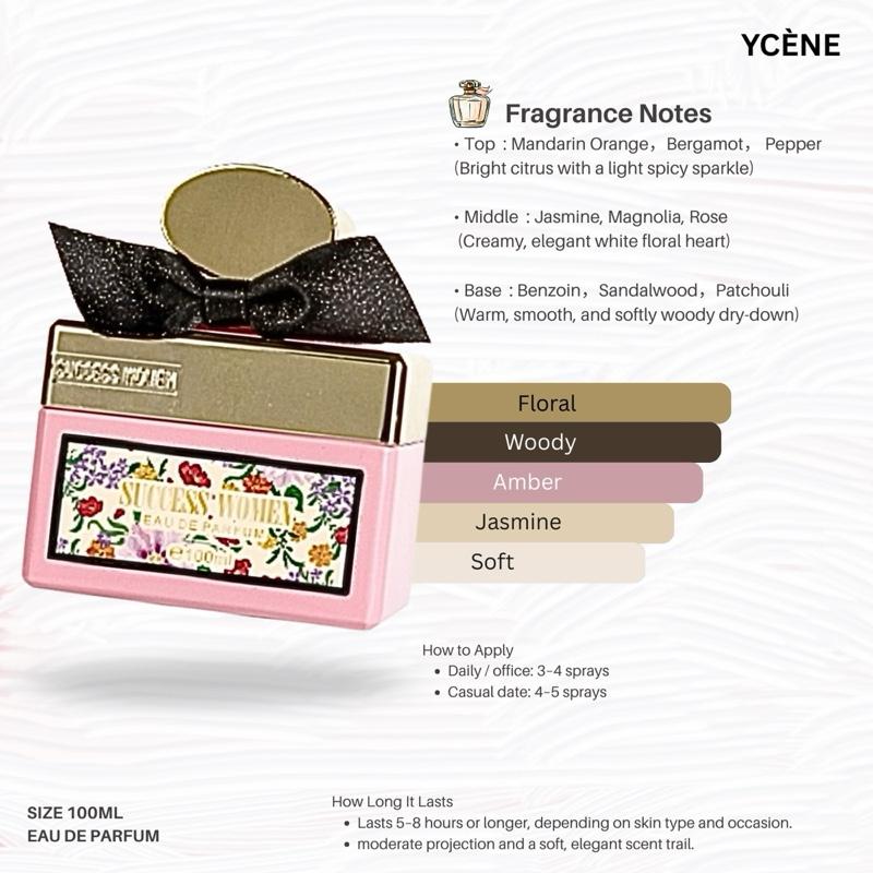 Floral Success Women  - YCÈNE SUCCESS Collection Luxurious 100ML Female EDP Perempuan Perfume with 5-8Hours Long Lasting Fragrance with dupe perfume Scents