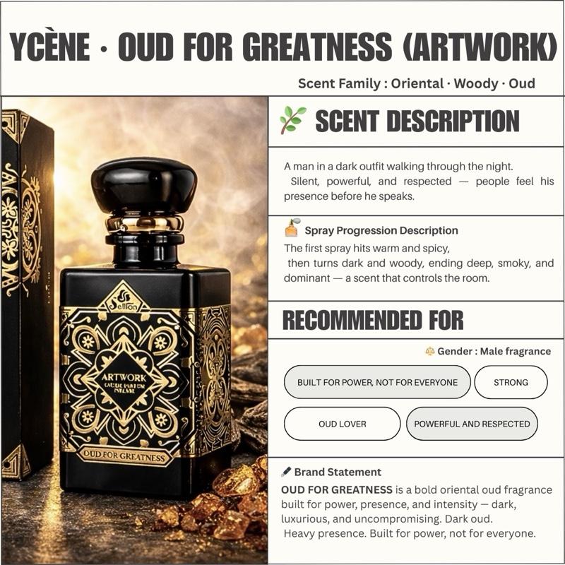 OUD FOR GREATNESS - Ycene Artwork Collection Luxurious Male EDP Perfume with 8-Hours Long Lasting Fragrance with dupe perfume Scents