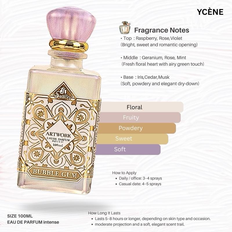 ARTWORK BUBBLEGUM - YCÈNE ARTWORK Collection Luxurious 100ML Female EDP Perempuan Perfume with 5-8 Hours Long Lasting Fragrance with dupe perfume Scents SELLION