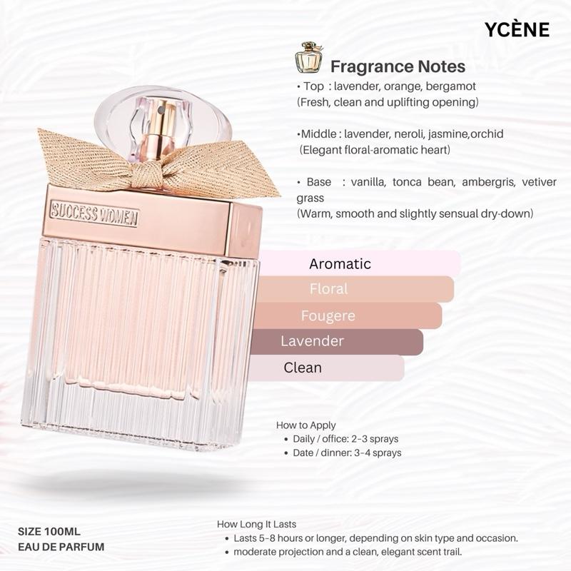 Pink Success Women  - YCÈNE SUCCESS Collection Luxurious 100ML Female EDP Perempuan Perfume with 5-8Hours Long Lasting Fragrance with dupe perfume Scents