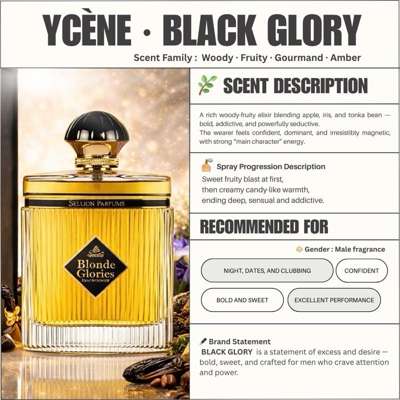(TODAY SPECIAL) BLACK GLORY - Ycène Blonde Glories Collection Luxurious Male EDP Lelaki Perfume with 5-8 Hours Long Lasting Fragrance with dupe perfume Scents SELLION