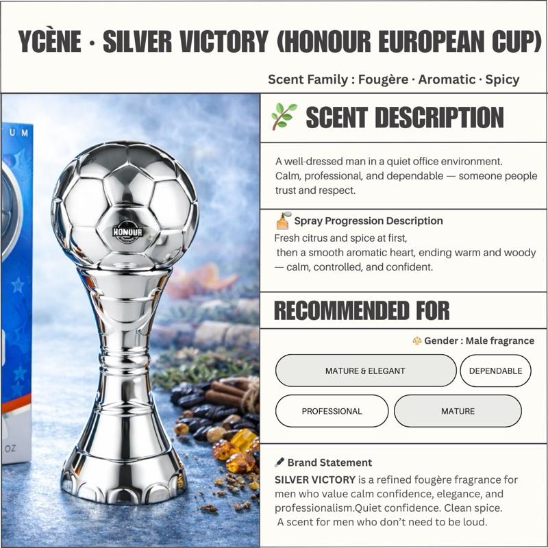 (TODAY SPECIAL) - SILVER VICTORY Ycène HONOUR EUROPEAN CUP Collection Luxurious Male EDP Lelaki Perfume with 5-8 Hours Long Lasting Fragrance with dupe perfume Scents SELLION