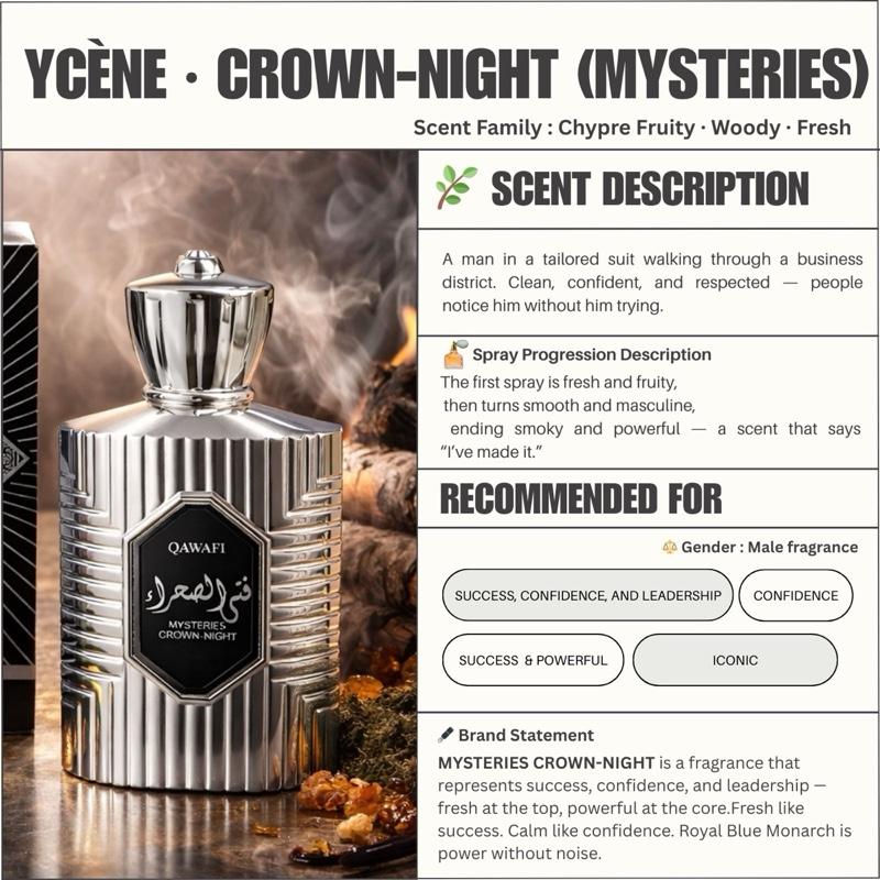 (TODAY SPECIAL) CROWN-NIGHT - Ycène MYSTERIES Collection Luxurious Male EDP Lelaki Perfume with 5-8 Hours Long Lasting Fragrance with dupe perfume Scents QAWAFI