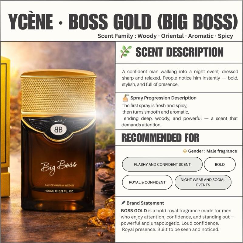 (TODAY SPECIAL) BOSS GOLD - Ycene BIGBOSS Collection Luxurious Male EDP Perfume with 8-Hours Long Lasting Fragrance with dupe perfume Scents