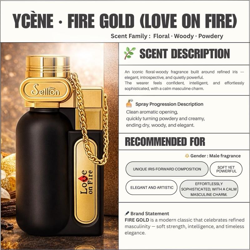 (TODAY SPECIAL) FIRE GOLD - Ycène LOVE ON FIRE Collection Luxurious Male EDP Perfume with 5-8 Hours Long Lasting Fragrance with dupe perfume Scents SELLION