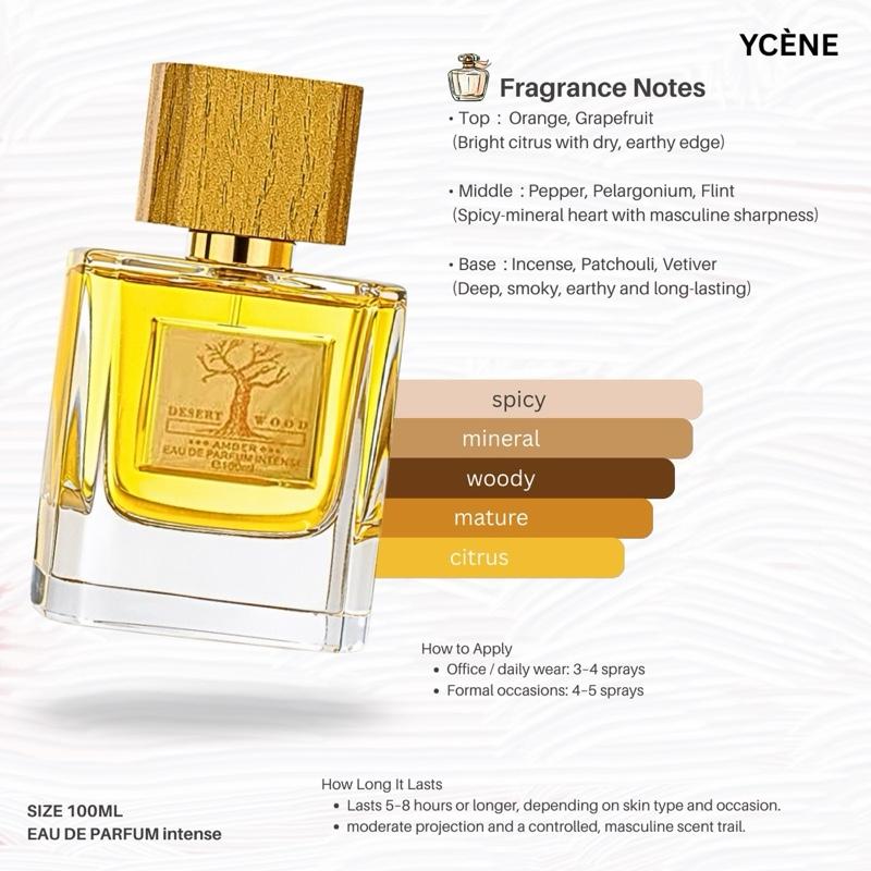 (TODAY SPECIAL) GOLD AMBER - Ycène DESSERT WOOD Collection Luxurious Male EDP Lelaki Perfume with 5-8 Hours Long Lasting Fragrance with dupe perfume Scents SELLION